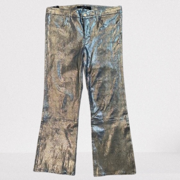 J Brand Leather Snake Embossed Pants Metallic Blue Straight Leg Size 30🌸 - Picture 5 of 16